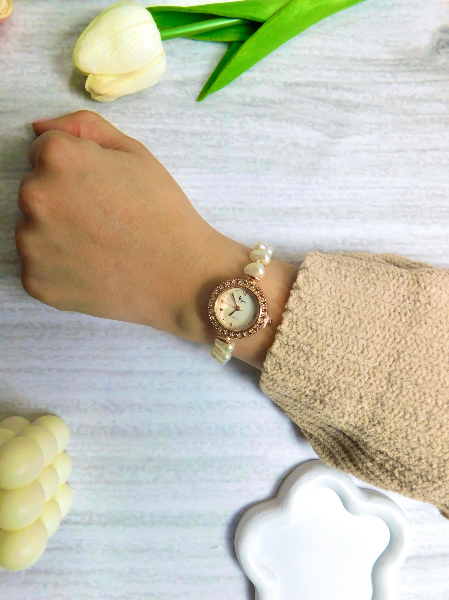 Reloj Pulsera – Perla redonda blanca