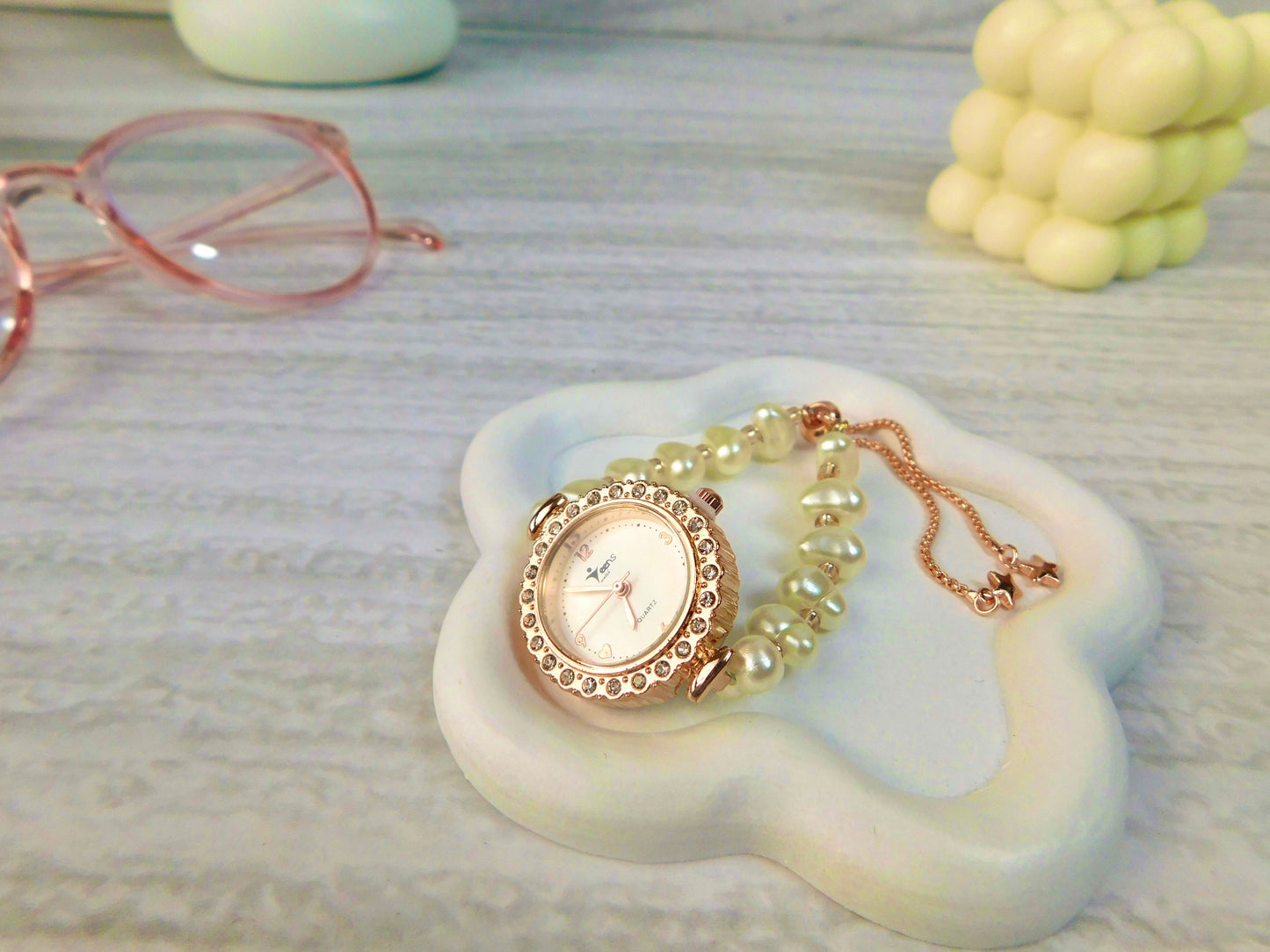 Reloj Pulsera – Perla corazón blanca