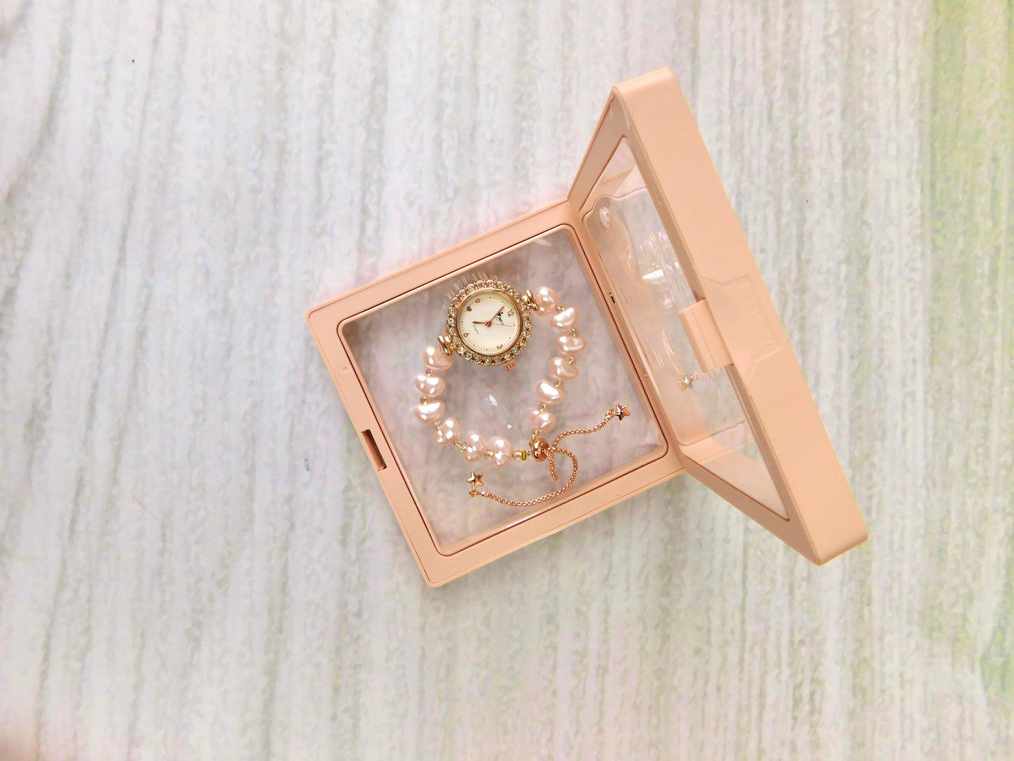 Reloj Pulsera – Perla corazón rosa