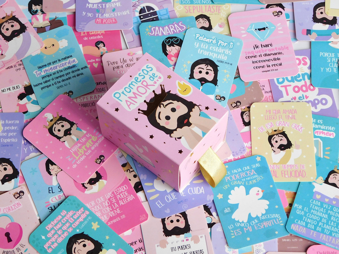 Caja promesas de amor biblicas con 100 tarjetas diseños variados