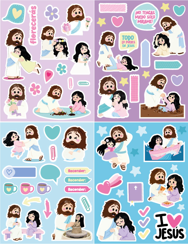 Set de Stickers Decorativos de Jesús: 12 Hojas