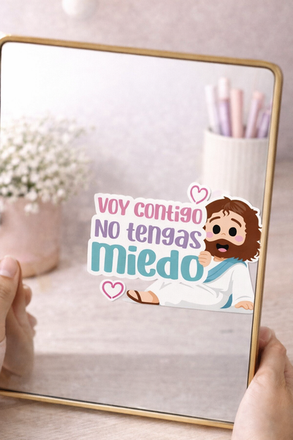Adhesivo Jesús – “Voy contigo, no tengas miedo” (Diseño horizontal)