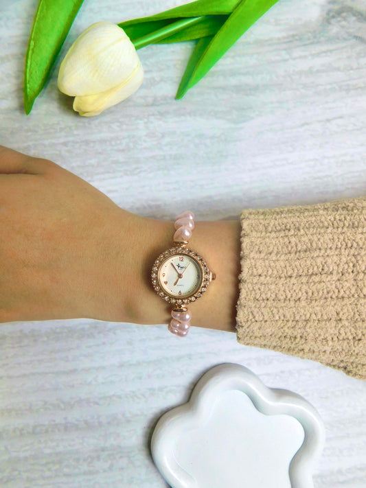 Reloj Pulsera – Perla corazón rosa