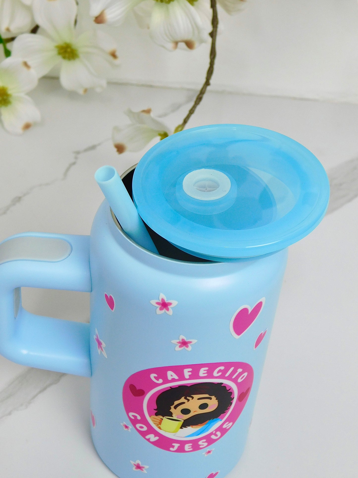 Vaso Termo “Cafecito con Jesús” Azul