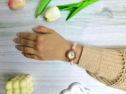 Reloj Pulsera – Perla redonda rosa