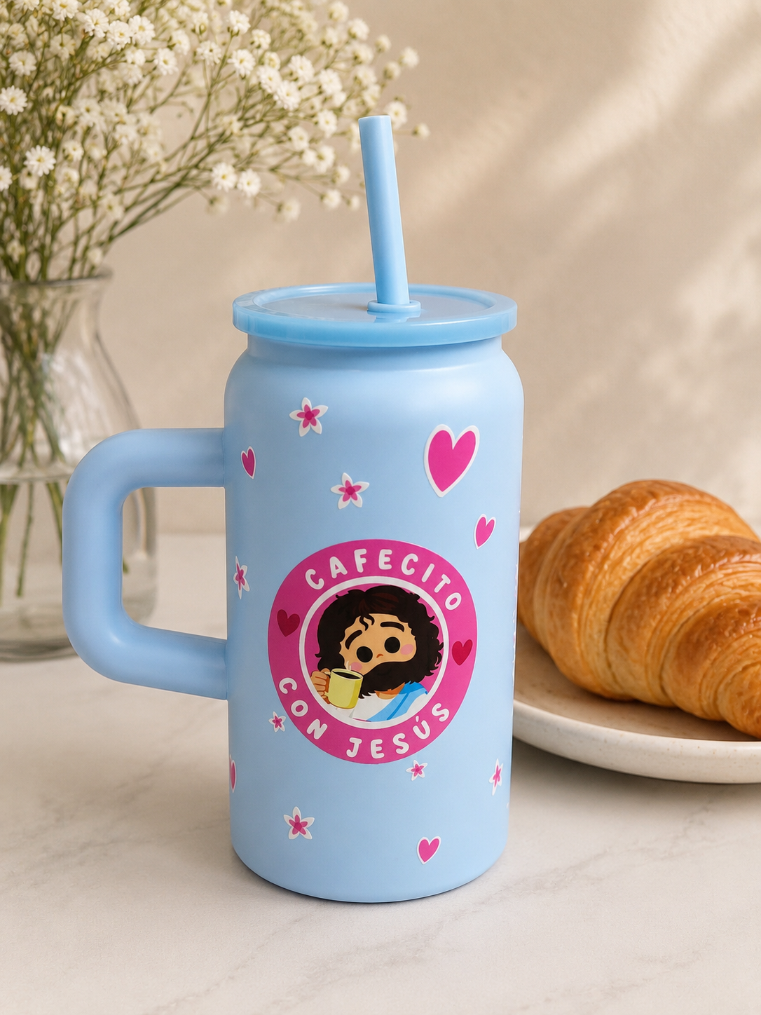 Vaso Termo “Cafecito con Jesús” Azul
