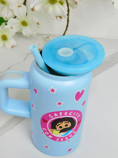 Vaso Termo “Cafecito con Jesús” Azul