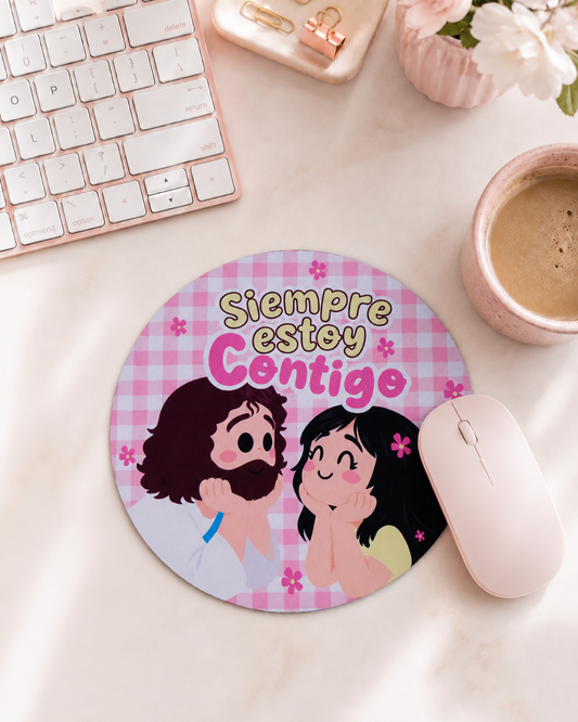 Mouse pad “Siempre estoy contigo” rosado.