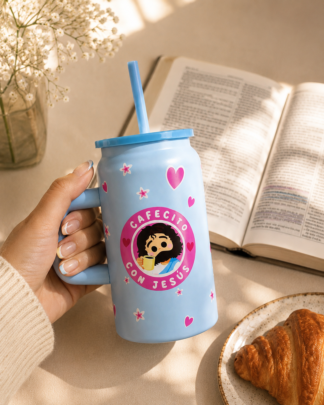 Vaso Termo “Cafecito con Jesús” Azul