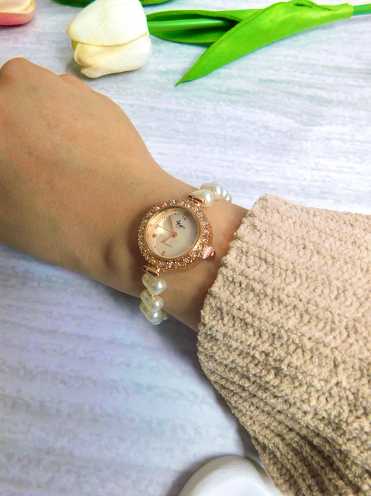 Reloj Pulsera – Perla corazón blanca