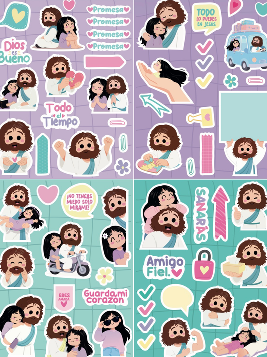 Set de Stickers Decorativos de Jesús: 12 Hojas