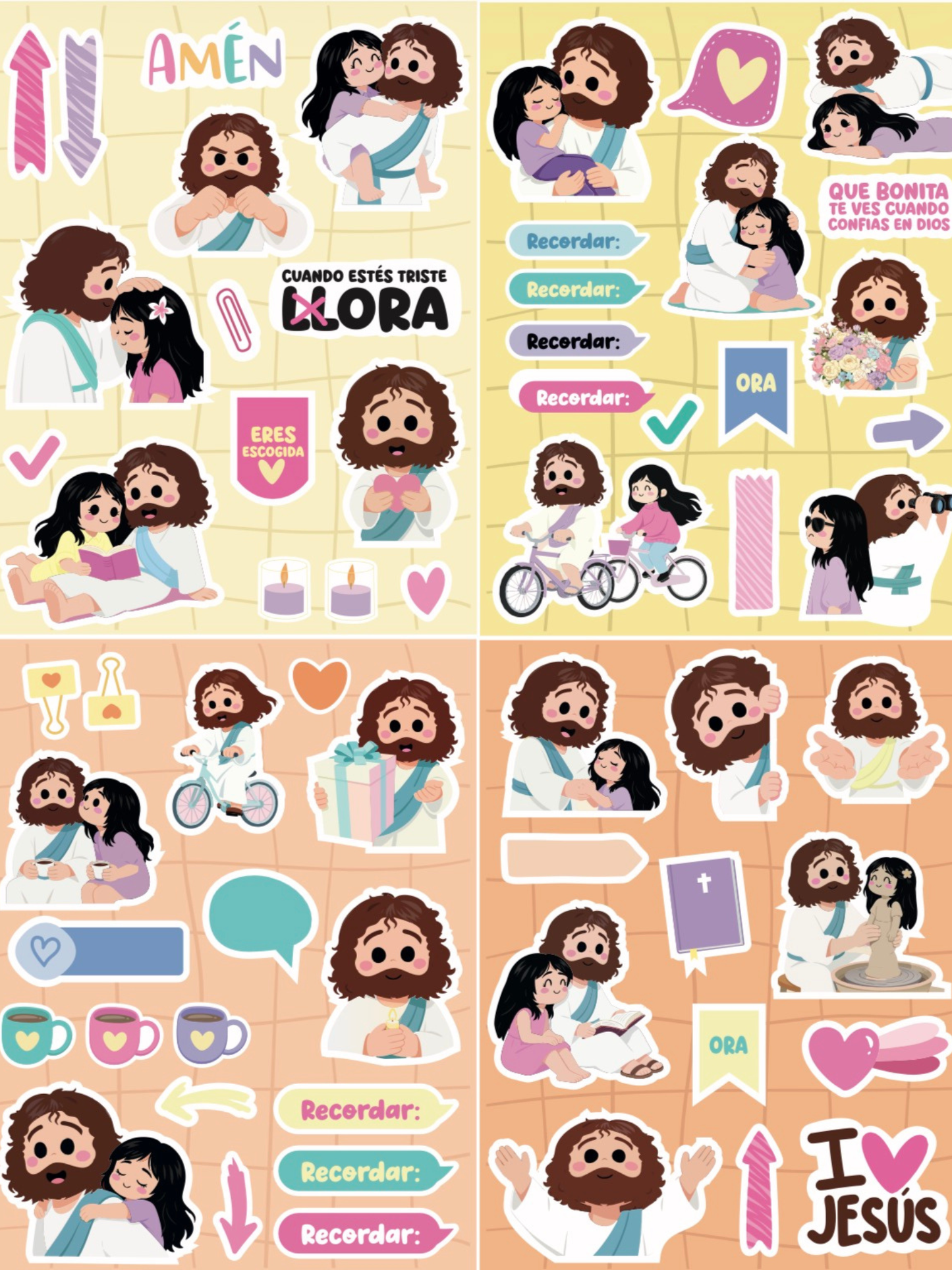 Set de Stickers Decorativos de Jesús: 12 Hojas