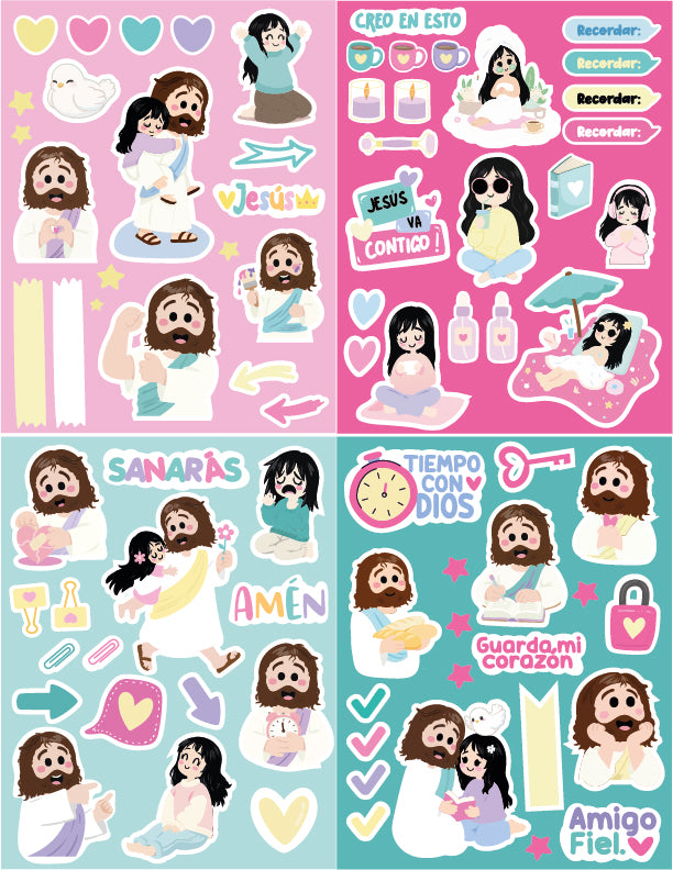 Set de Stickers Decorativos de Jesús: 12 Hojas