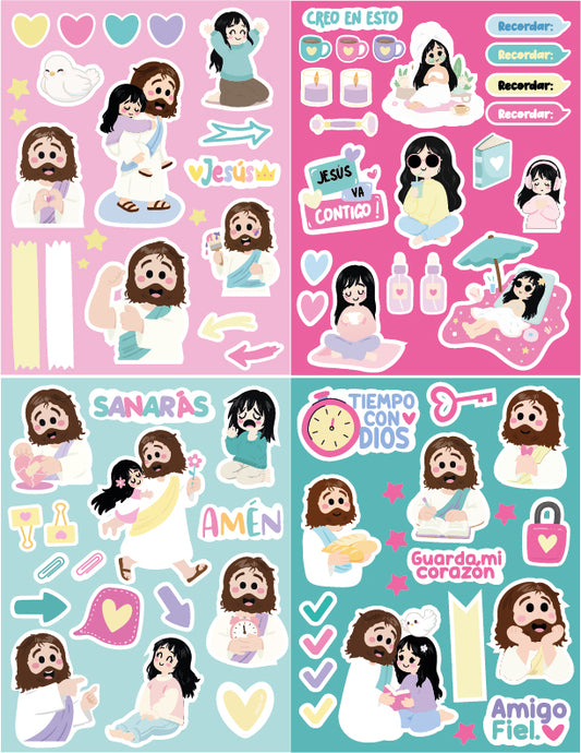 Set de Stickers Decorativos de Jesús: 12 Hojas