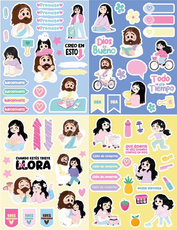 Set de Stickers Decorativos de Jesús: 12 Hojas